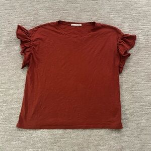 PERUVIAN CONNECTION RUFFLE sleeve Rust T Shirt Cotton XS